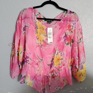 Lauren Ralph Lauren pink floral tie blouse